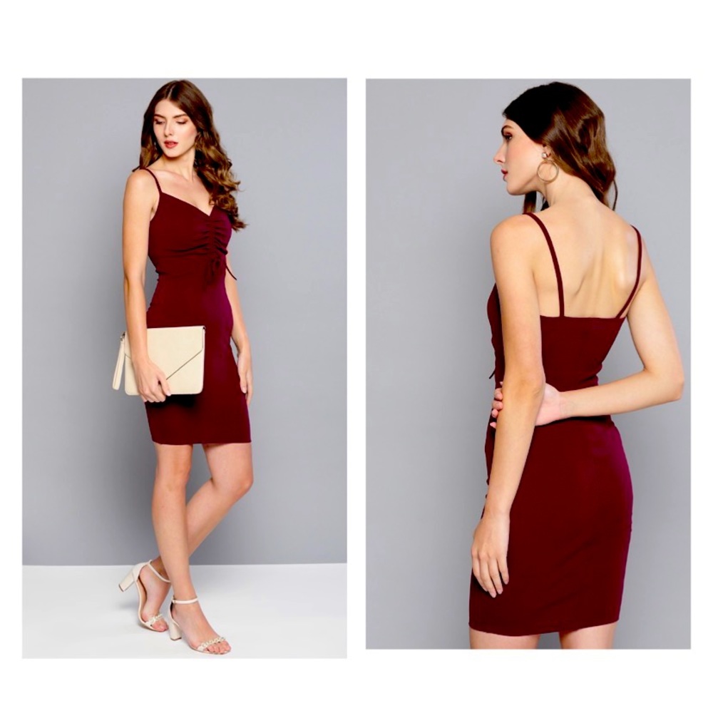 Veni Vidi Vici Burgundy Ruched Bodycon - Picture 1 of 7